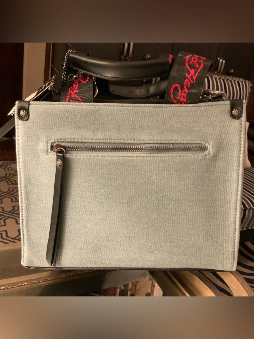 Ed Hardy Tattoo Rose & Skull Denim Rhinestone Purse NWT - Picture 7 of 13